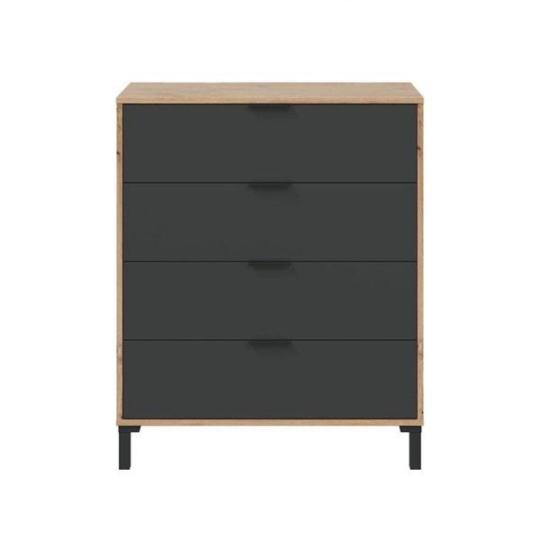 CALICOSY - Commode 4 tiroirs décor chene noueux et gris anthracite - L77,5 cm - Bois clair