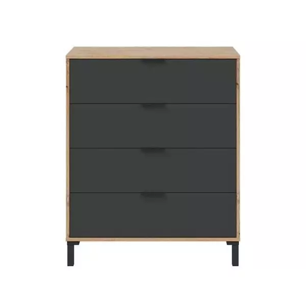 CALICOSY - Commode 4 tiroirs décor chene noueux et gris anthracite - L77,5 cm - Bois clair