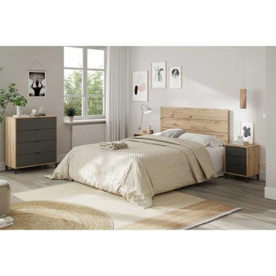 CALICOSY - Commode 4 tiroirs décor chene noueux et gris anthracite - L77,5 cm - Bois clair