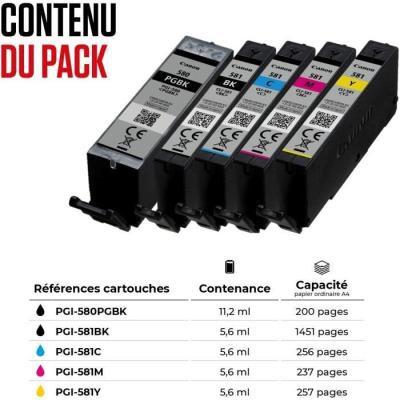 Cartouche d'encre générique Canon PGI-580/CLI-581 - Pack de 6 couleurs variées