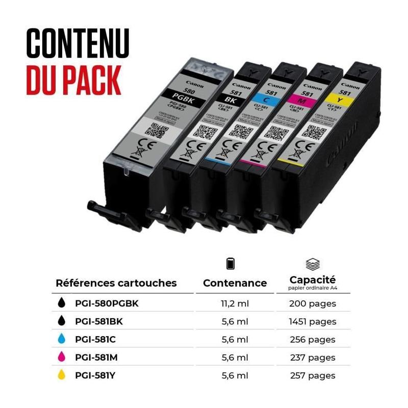 Cartouche d'encre générique Canon PGI-580/CLI-581 - Pack de 6 couleurs variées