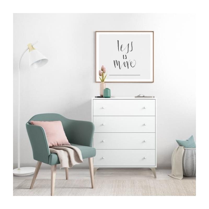 Commode Blanc - Style Doux - 4 Tiroirs - 95 x 77.5 x 40 cm