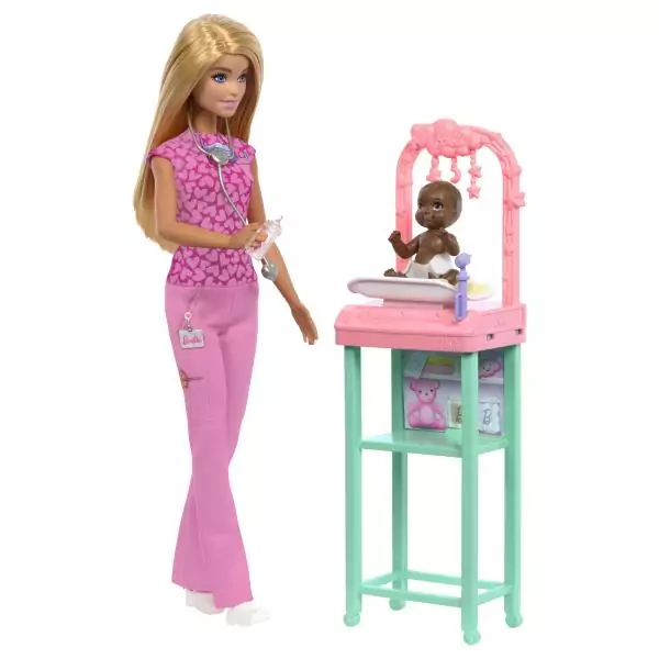 Barbie-Coffret Barbie Pédiatre-Poupée Blonde Et Poupée Bébé - 3 ans+- JCR72