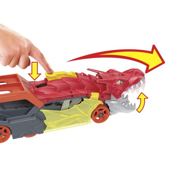 Hot Wheels City - Transporteur Dragon Lanceur 2-en-1 - Camion / Petite voiture - Des 3 ans GTK42