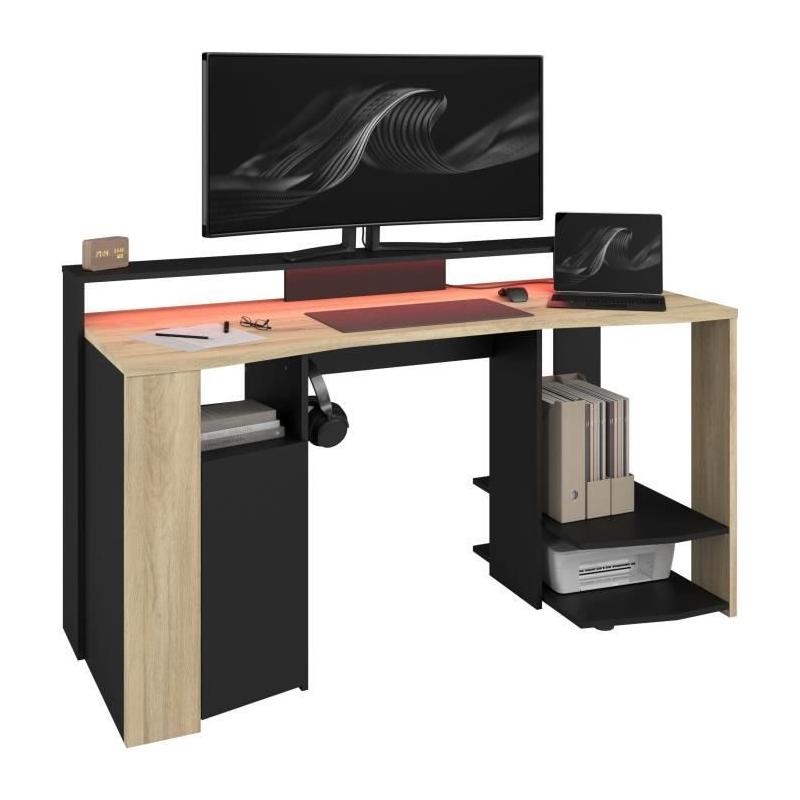 Bureau Gamer META Chene/Noir 152x61,5x86,7 cm Parisot