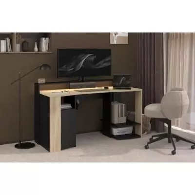 Bureau Gamer META Chene/Noir 152x61,5x86,7 cm Parisot