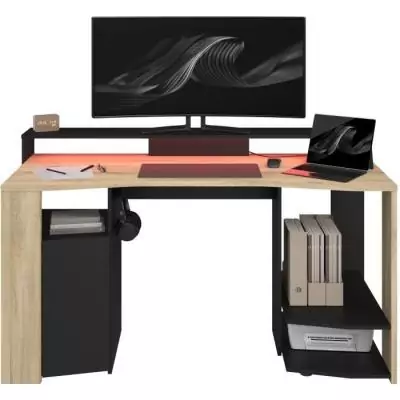 Bureau Gamer META Chene/Noir 152x61,5x86,7 cm Parisot