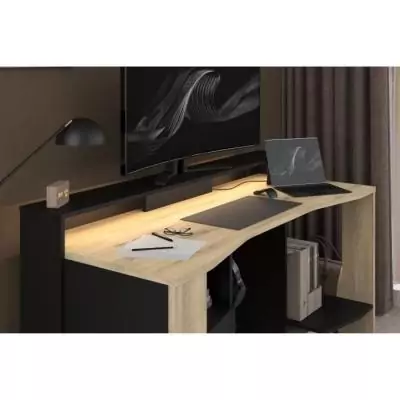 Bureau Gamer META Chene/Noir 152x61,5x86,7 cm Parisot