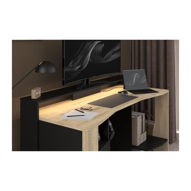 Bureau Gamer META Chene/Noir 152x61,5x86,7 cm Parisot