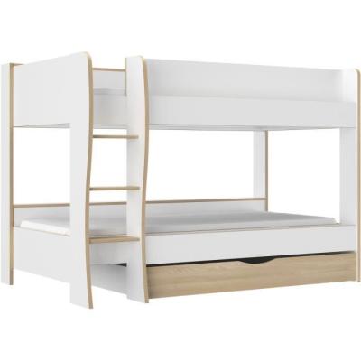 Lits superposés avec tiroir Roomy - Blanc / Chêne naturel