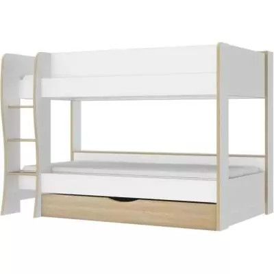 Lits superposés avec tiroir Roomy - Blanc / Chêne naturel