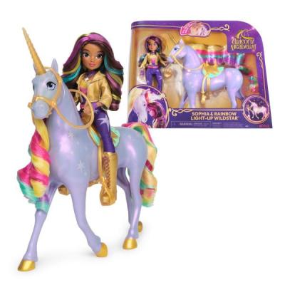 Unicorn Academy - L'Ecole des Licornes - Licorne Interactive Wildstar 28 Cm + Poupée Sophia 24 Cm - Avec Sons & Lumières -