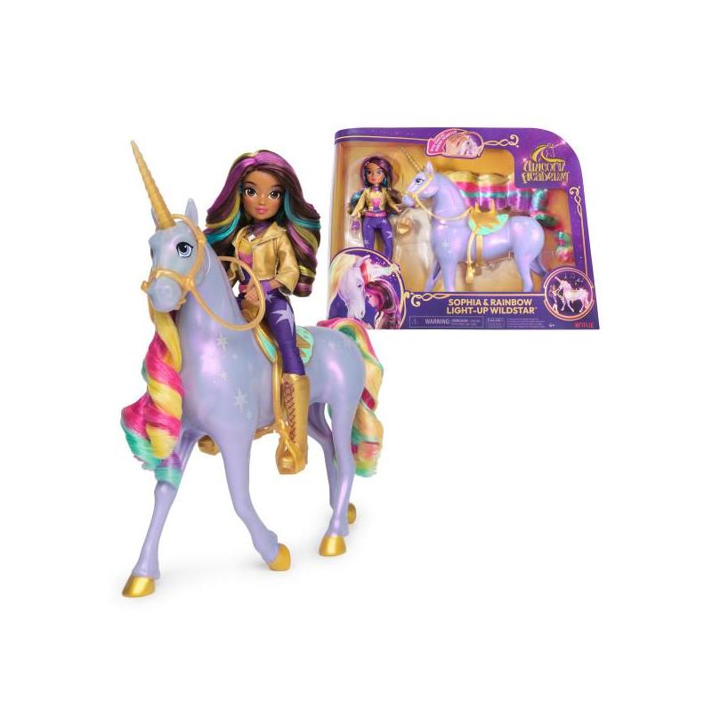 Unicorn Academy - L'Ecole des Licornes - Licorne Interactive Wildstar 28 Cm + Poupée Sophia 24 Cm - Avec Sons & Lumières -
