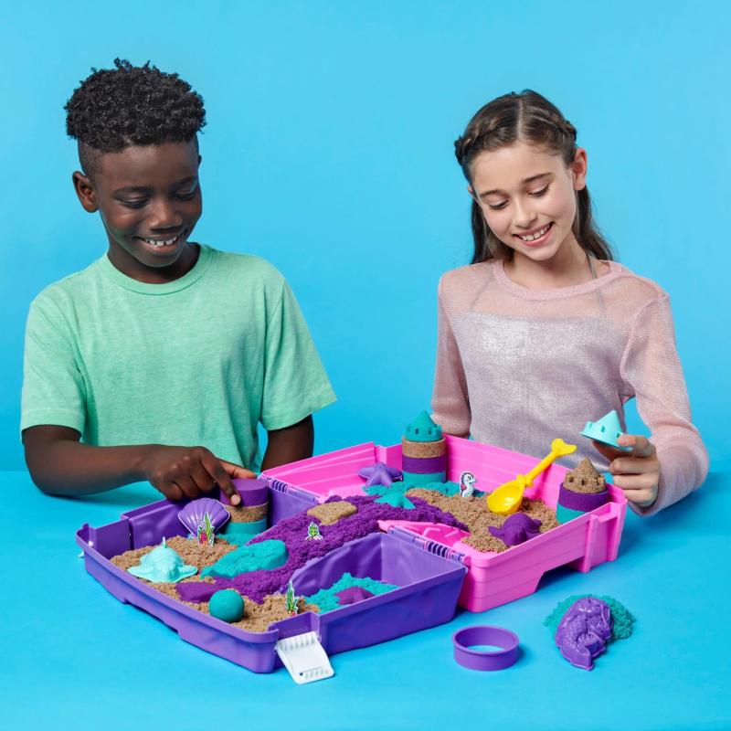 Kinetic Sand Sable Magique - Mallette Palais de Sirène 934 G + 8 Accessoires - Emportez Votre Sable Coloré Partout & Sculptez