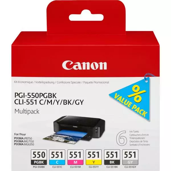 CANON Pack de 5 cartouches d'encre PGI-550 / CLI-551 Noir/Cyan/Magenta/Jaune/Gris