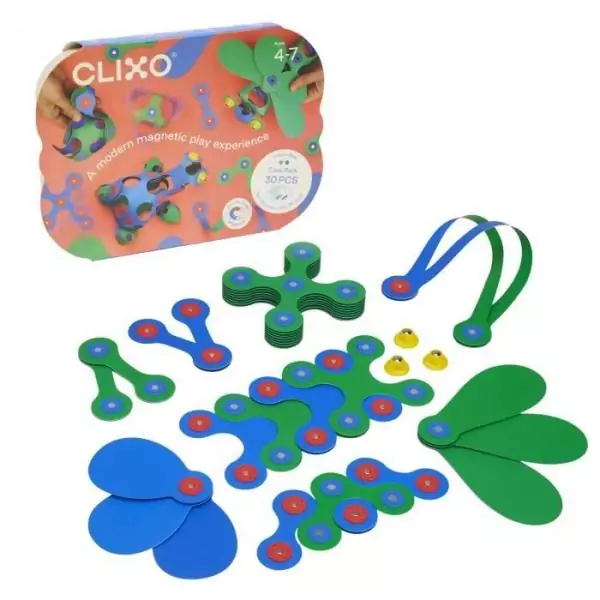 Crew Pack CLIXO - Bleu/Vert - GIPSY TOYS - Jeu de Construction magnétique, Flexible, Durable et imaginatif - 30 pieces - Des 4