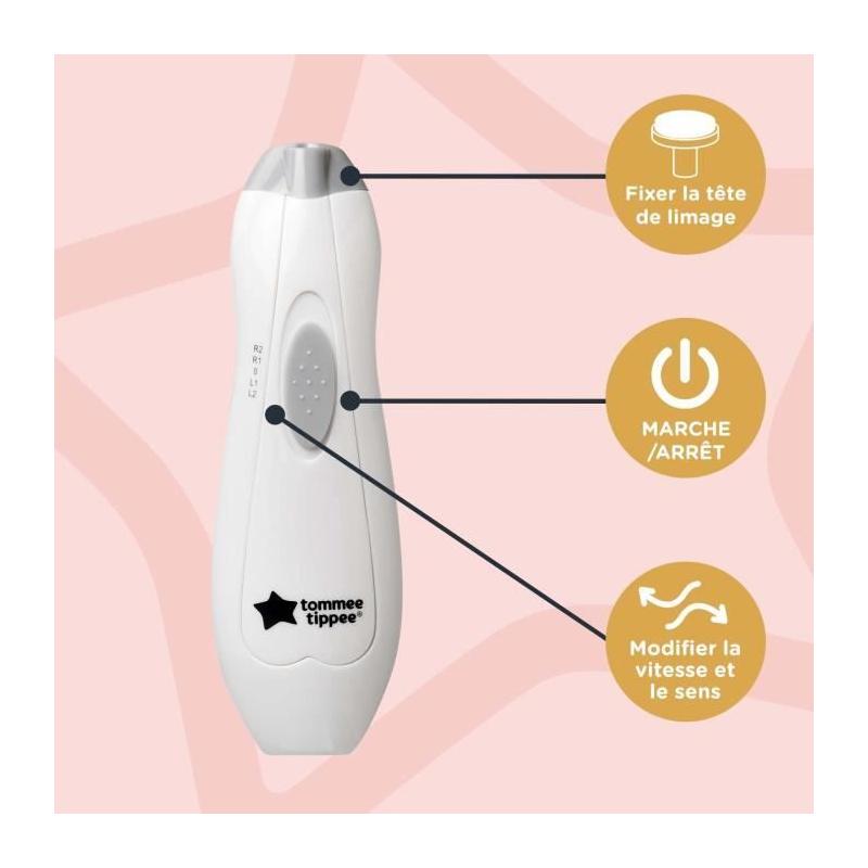 Lime à ongles électrique Tommee Tippee: coupe-ongles LED - 6 têtes - Bébé et adulte