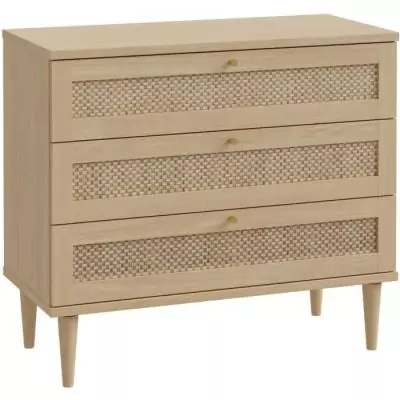 Commode pratique - CALASETTEA - 3 tiroirs - Chêne - 90,4 x 41,4 x 80 cm
