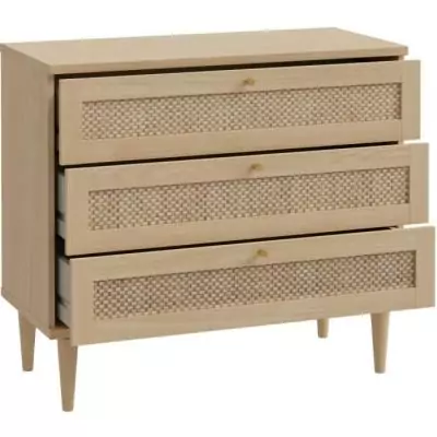 Commode pratique - CALASETTEA - 3 tiroirs - Chêne - 90,4 x 41,4 x 80 cm