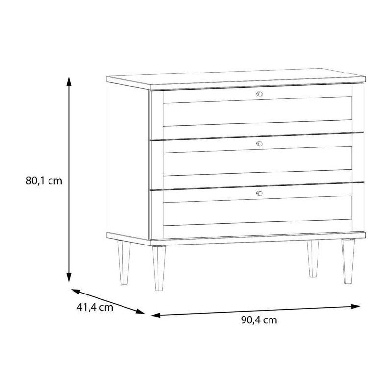 Commode pratique - CALASETTEA - 3 tiroirs - Chêne - 90,4 x 41,4 x 80 cm