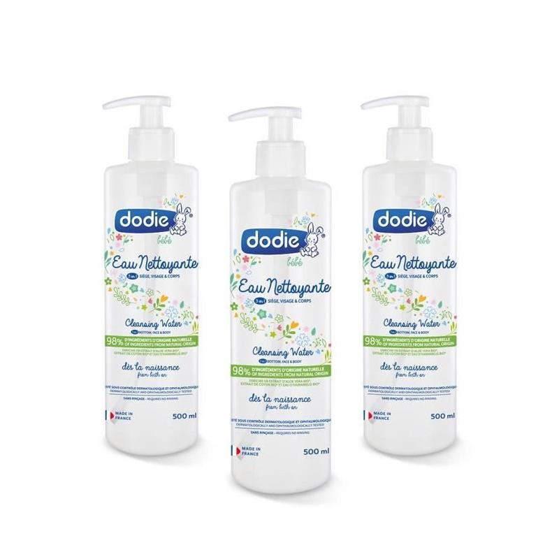 Lot de 3 eaux nettoyantes Dodie 500ml : un nettoyage en douceur