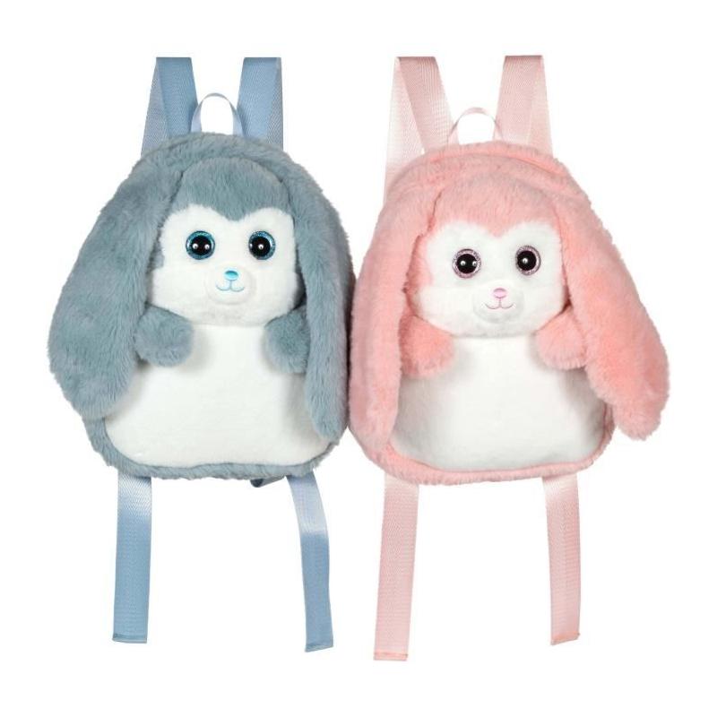 Sac à dos en peluche - Lapin bleu et blanc 30 cm