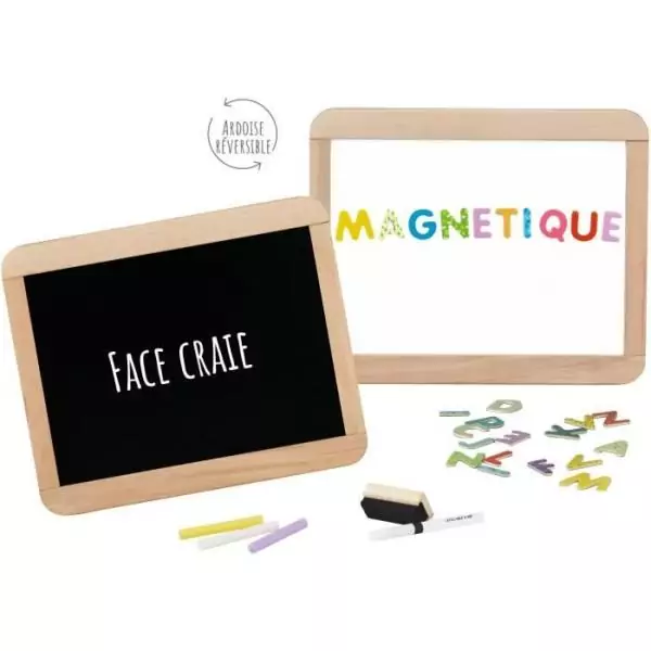 Ardoise d'écolier en bois - JEUJURA - Double face magnétique : craie et feutre effaçable