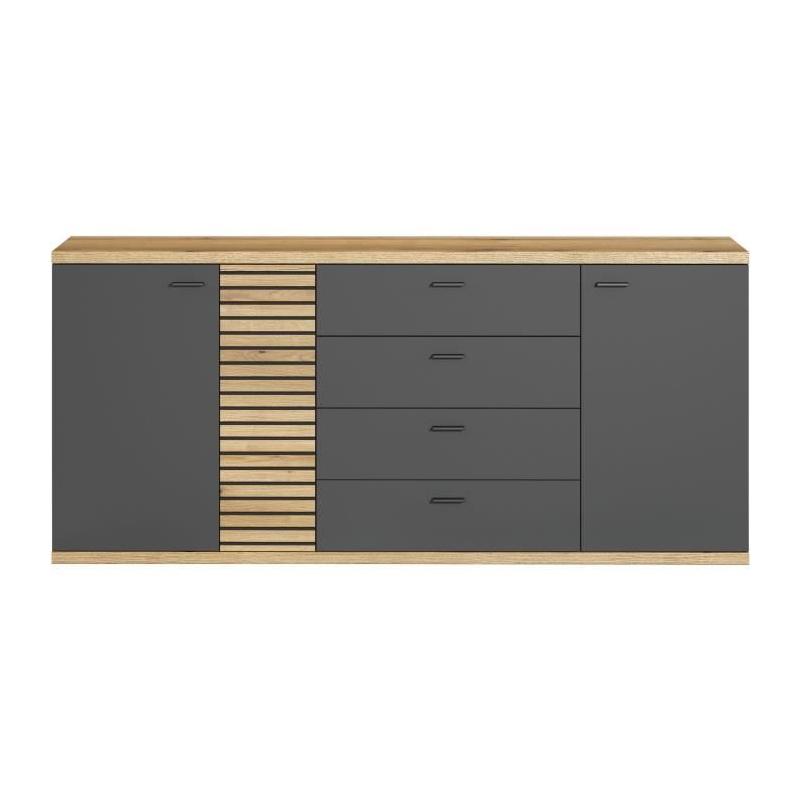 Buffet contemporain 3 portes 3 tiroirs chêne blond/gris anthracite