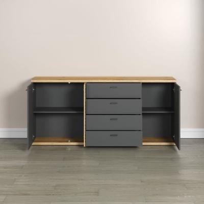 Buffet contemporain 3 portes 3 tiroirs chêne blond/gris anthracite