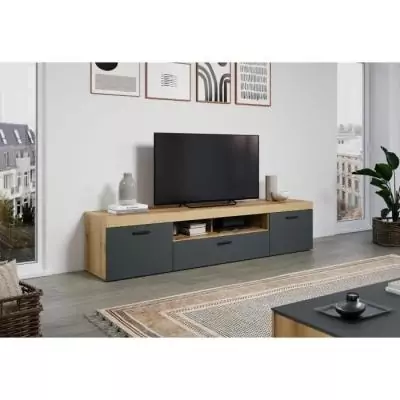 Meuble TV Tyler Urbain Gris Anthracite - Chene Miel Meuble TV Tyler Urbain Gris Anthracite - Chene Miel