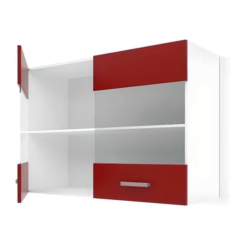 Meuble haut vitré cuisine 80 cm - Rouge mat