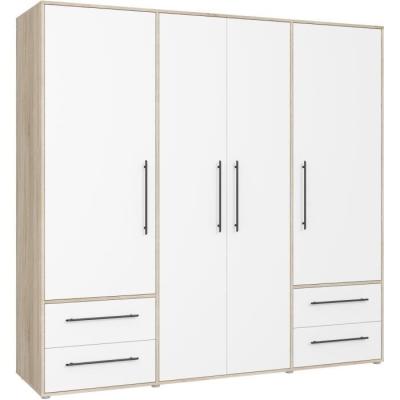Armoire de chambre MOKKARIS - Chene Sonoma / Blanc mat - 4 portes