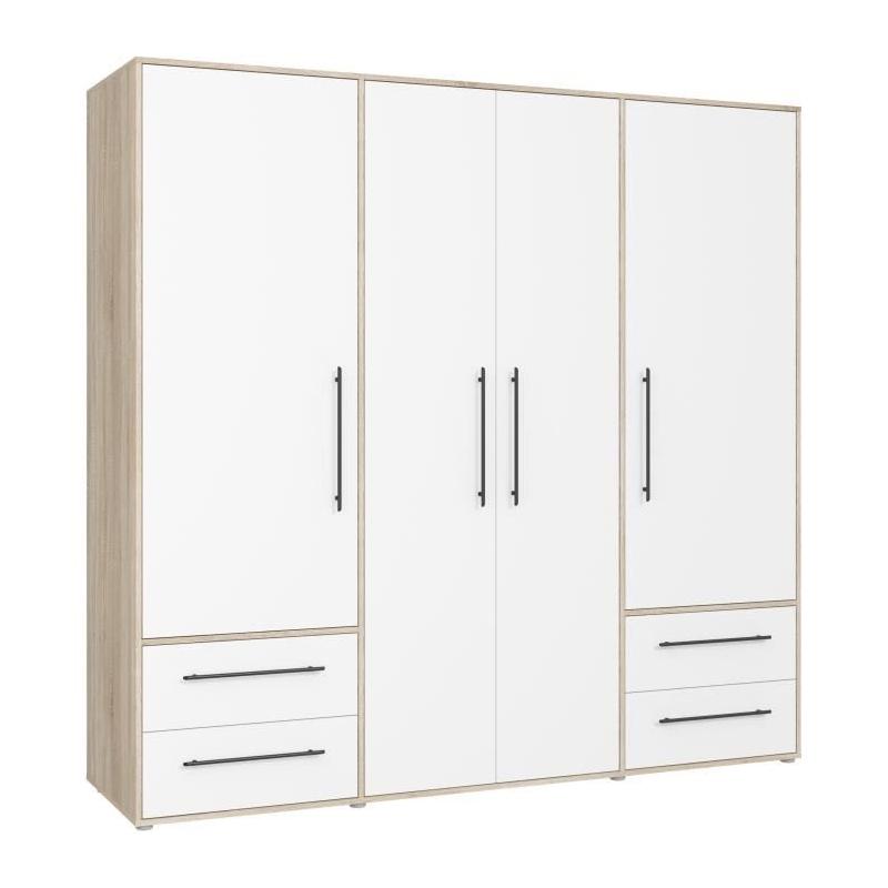 Armoire de chambre MOKKARIS - Chene Sonoma / Blanc mat - 4 portes