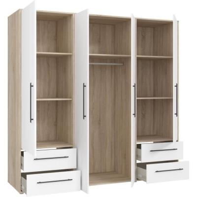 Armoire de chambre MOKKARIS - Chene Sonoma / Blanc mat - 4 portes