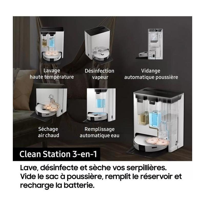 Aspirateur Robot Laveur Samsung Jet Bot Combo AI VR7MD97A14G - Clean Station & Désinfection Vapeur - Reconnaissance Objets