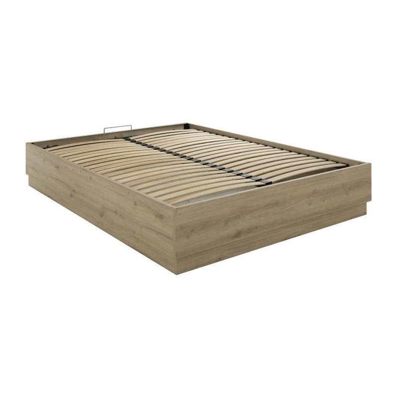 Lit coffre TIDY 160x200 cm Chêne/Ecru avec Sommier - GAMI