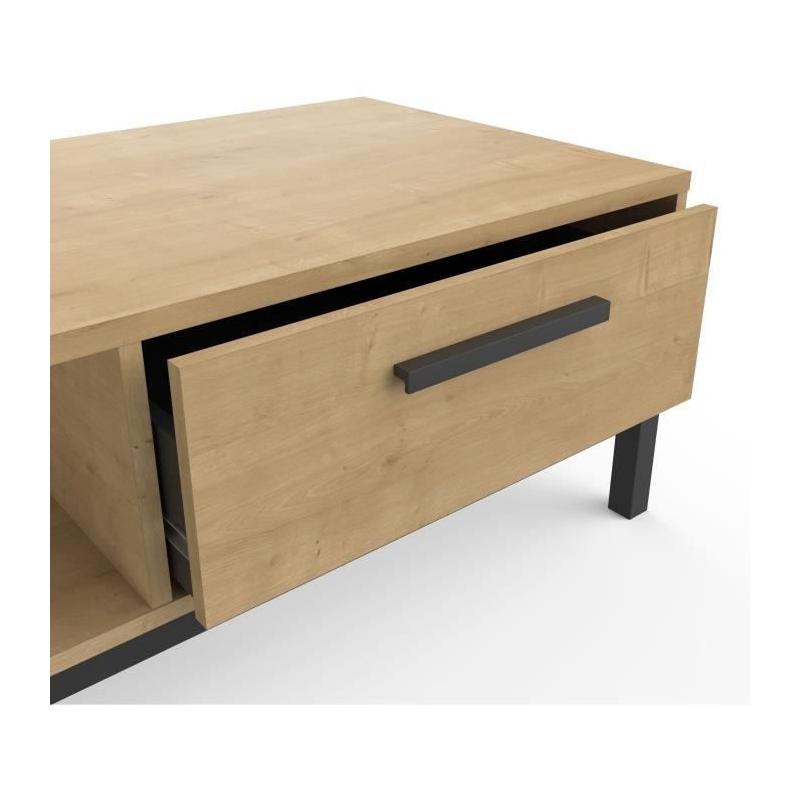 Table basse rectangulaire avec 1 tiroir et 1 niche - CRAFT - Chêne Hamilton / Noir