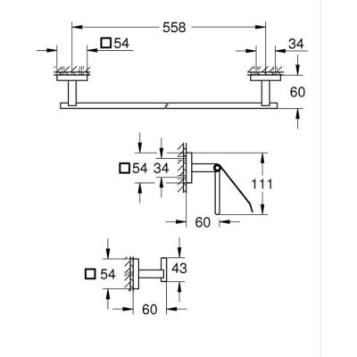 Ensemble d'accessoires 3 en 1 GROHE Start Cube - Chromé
