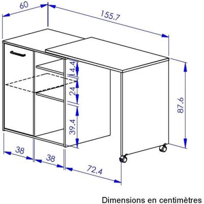 ALPAGA - Ilot pivotant - 1 porte - 156 x 60 x 88 cm - Chene Silva / Grege - GAMI
