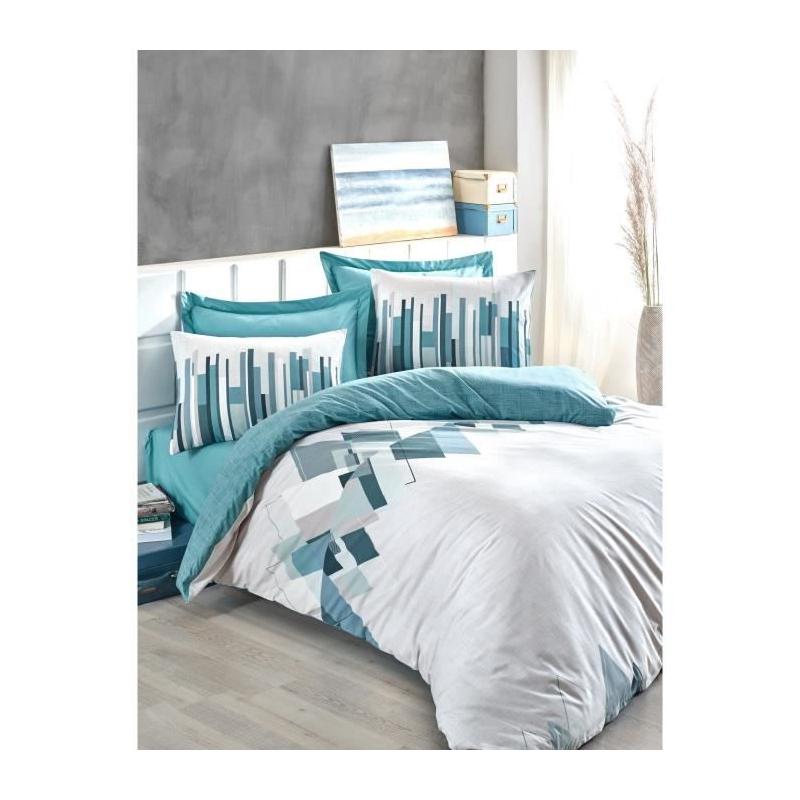 Parure de lit - 1 housse de couette 220 x 240 cm + 2 taies d'oreiller 60 x 60 cm - 100% coton renforcé - Vert