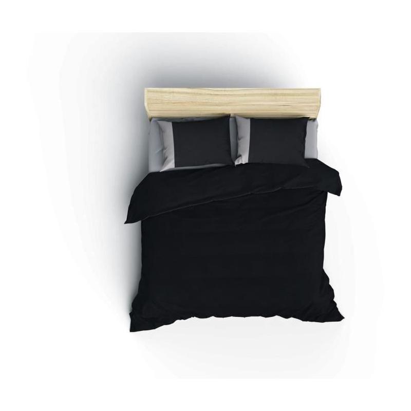 Parure de lit - 1 housse de couette 220 x 240 cm + 2 taies d'oreiller 60 x 60 cm - 100% coton renforcé - Noir