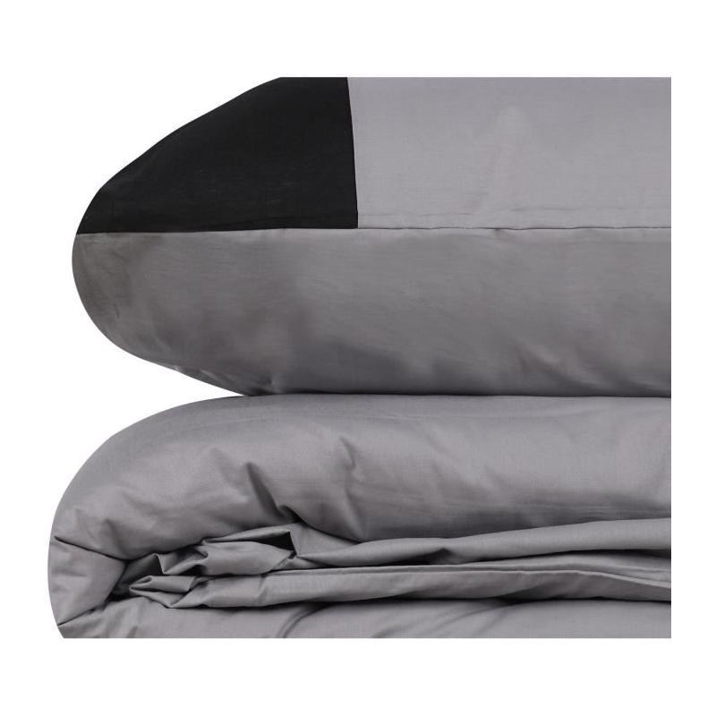 Parure de lit - 1 housse de couette 220 x 240 cm + 2 taies d'oreiller 60 x 60 cm - 100% coton renforcé - Gris