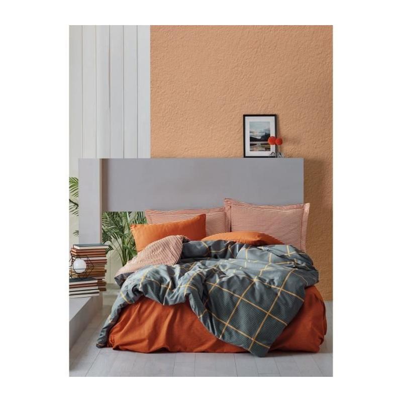 Parure de lit - 1 housse de couette 220 x 240 cm + 2 taies d'oreiller 60 x 60 cm - 100% coton renforcé - Cannelle