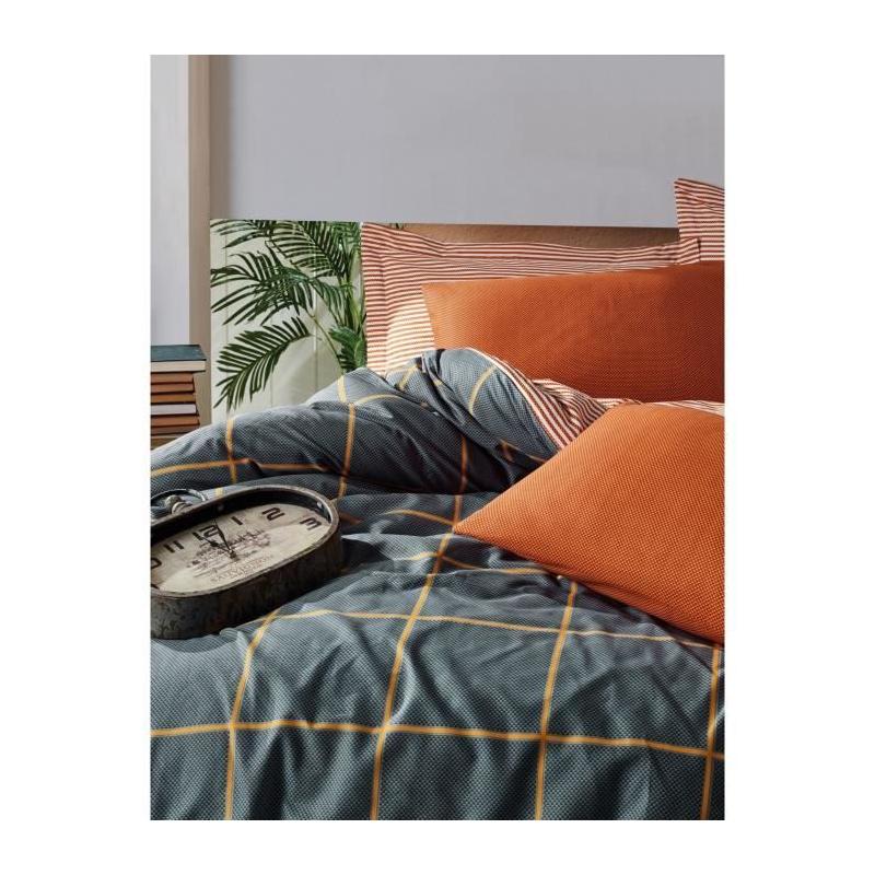 Parure de lit - 1 housse de couette 220 x 240 cm + 2 taies d'oreiller 60 x 60 cm - 100% coton renforcé - Cannelle
