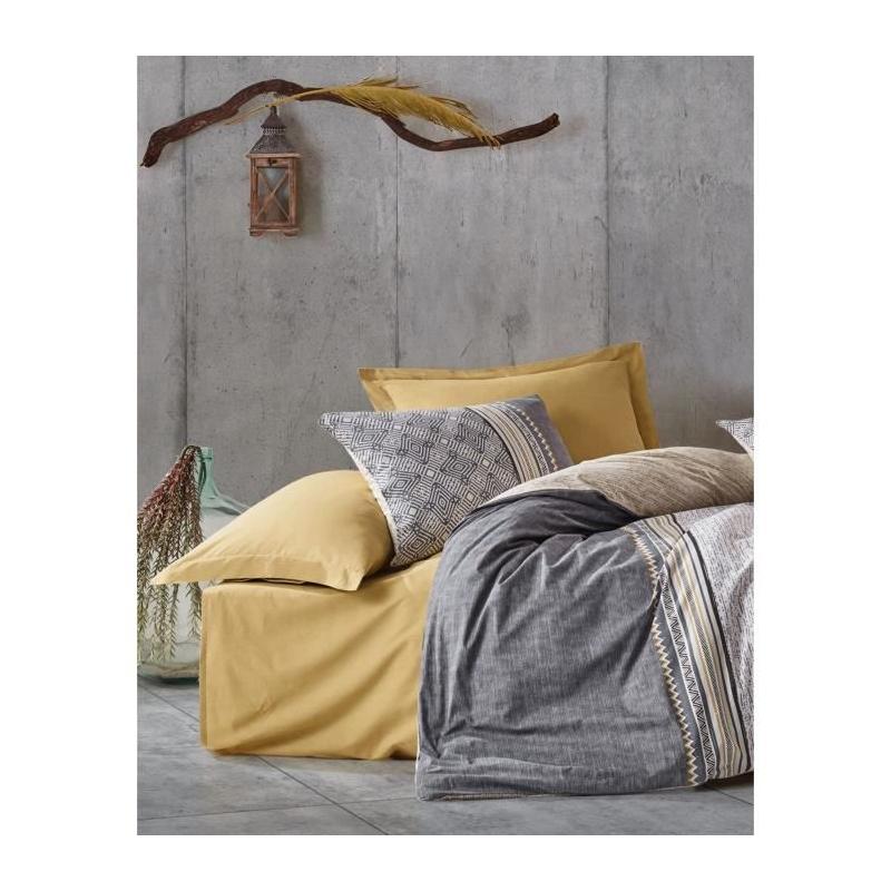 Parure de lit - 1 housse de couette 220 x 240 cm + 2 taies d'oreiller 60 x 60 cm - 100% coton renforcé - Gris