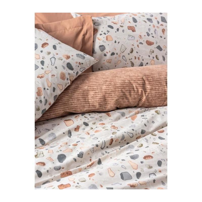 Parure de lit - 1 housse de couette 220 x 240 cm + 2 taies d'oreiller 60 x 60 cm - 100% coton renforcé - Caramel