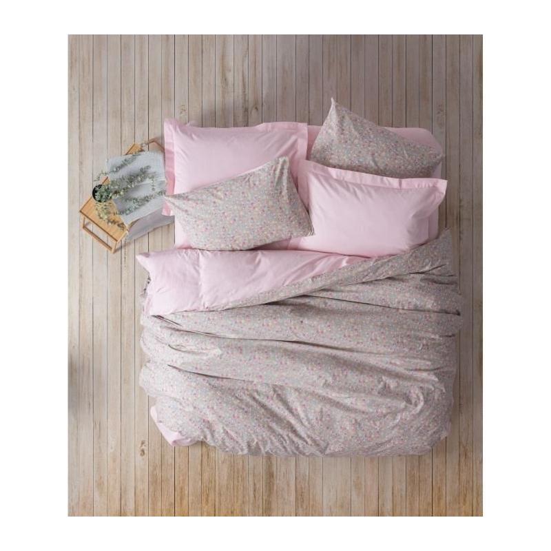 Parure de lit - 1 housse de couette 220 x 240 cm + 2 taies d'oreiller 60 x 60 cm - 100% coton renforcé - Rose