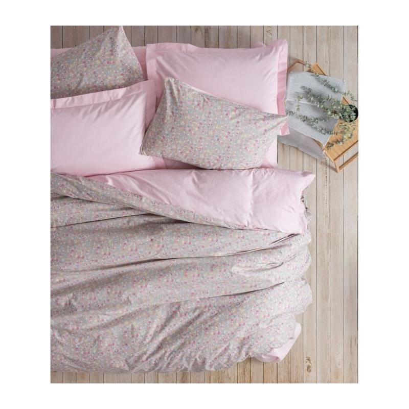 Parure de lit - 1 housse de couette 220 x 240 cm + 2 taies d'oreiller 60 x 60 cm - 100% coton renforcé - Rose