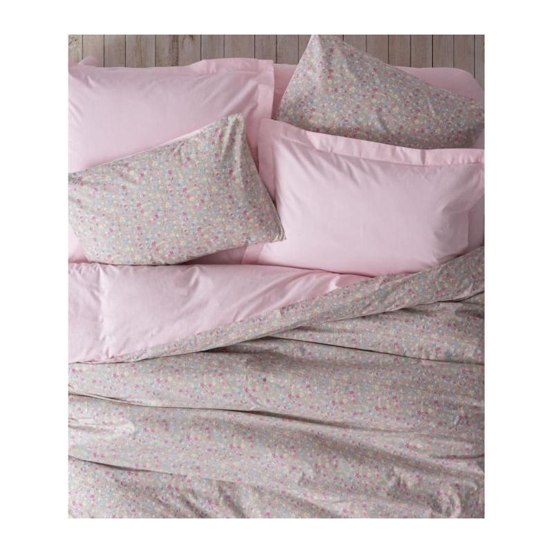 Parure de lit - 1 housse de couette 220 x 240 cm + 2 taies d'oreiller 60 x 60 cm - 100% coton renforcé - Rose