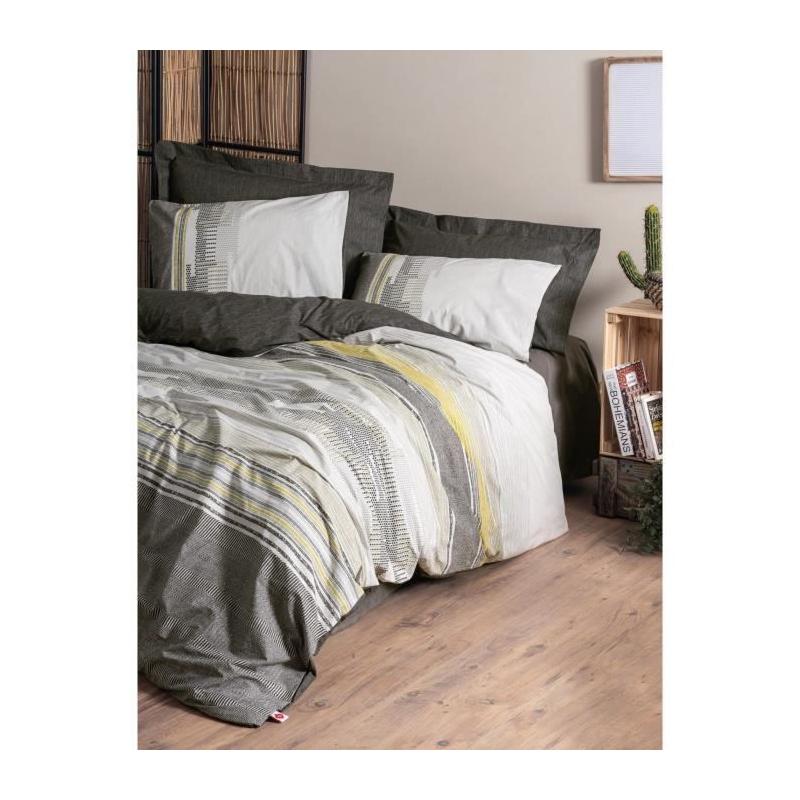 Parure de lit - 1 housse de couette 220 x 240 cm + 2 taies d'oreiller 60 x 60 cm - 100% coton renforcé - Vison